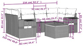 Set divani da giardino 7 pz con cuscini beige in polyrattan