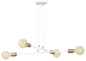 Lampadario Industrial 4 Luci Benzaiten A Bracci In Acciaio Bianco E Oro