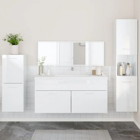 Set Mobili Da Bagno 4 Pz Bianco Lucido İn Legno Multistrato /