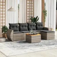 Set Divano da Giardino 6 pz con Cuscini Grigio in Polyrattan 3224982