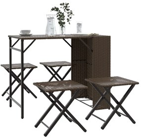 Set Da Pranzo Da Giardino Pieghevole 5 Pz Marrone İn Polyrattan /