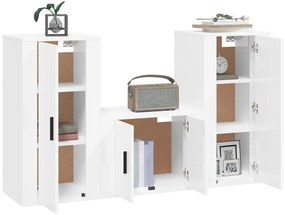 Set mobili porta tv 3 pz bianco lucido in legno multistrato