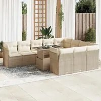 Set Divani da Giardino 11 pz con Cuscini Beige in Polyrattan 3326229