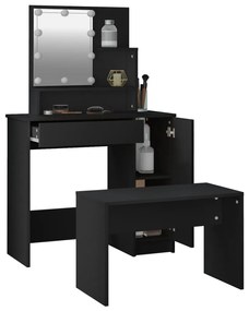 Set tavolo da toeletta con led nero in legno multistrato