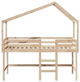 Letto soppalco con scala e tetto 90x200 cm legno massello pino