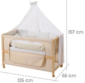 Lettino su ruote con baldacchino in colore naturale 60x120 cm Liebhabär - Roba