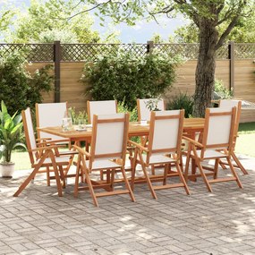 Set Pranzo Da Giardino 9pz Legno Massello Di Acacia E Textilene /