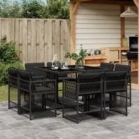 Set da Pranzo da Giardino 9 pz con Cuscini Nero in Polyrattan 3211735