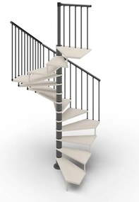 Scala a chiocciola a base quadrata Nara IRIS, con corrimano, larghezza 180 cm, struttura in acciaio grigio antracite, gradini in legno faggio, colore bianco
