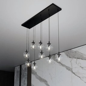 Lampadario a Sospensione in Acciaio e Vetro COSMO 9 Nero 9xE14
