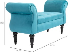 Panca con Braccioli in Tessuto Velluto Capitonné 117x40x58 cm  Blu...