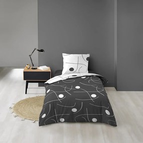 Set copripiumino e federa bianco/grigio scuro in microfibra per letto singolo 140x200 cm Sonate – douceur d'intérieur