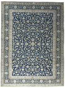 Kashan Tappeto 420 x 310 Blu (Iran) Annodato A Mano