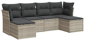 Set divano da giardino 6pz con cuscini grigio chiaro polyrattan