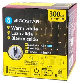 Aigostar - Catena natalizia LED per esterni 300xLED/6W/230V/8 funzioni 3x1m IP44 bianco caldo+telecomando