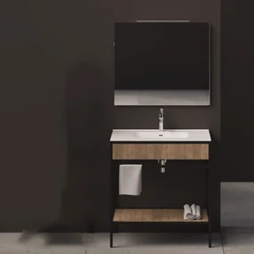 Mobile Bagno a Terra 61 Cm Piano D'Appoggio Specchio Con Illuminazione Led Xilon "Linea Contract 46" Legno