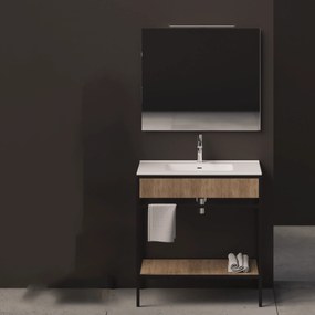 Mobile Bagno a Terra 81 Cm Piano D'Appoggio Specchio Con Illuminazione Led Xilon "Linea Contract 46" Legno