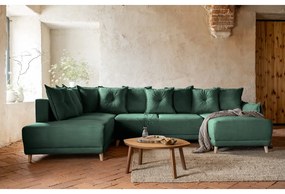 Divano letto angolare in velluto a coste verde (angolo sinistro/"U") Lazy Lukka - Miuform