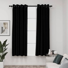 Tende Oscuranti Effetto Lino Con Occhielli 2 Pz 140x175 Cm Nere /