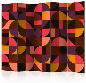Paravento design Mosaico Geometrico (Rosso) II (5-parti) - motivo a strisce