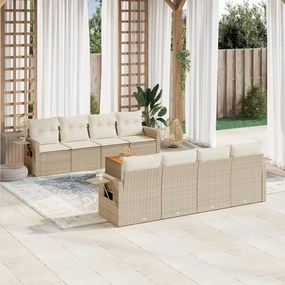 Set Divano da Giardino 9 pz con Cuscini Beige in Polyrattan