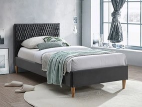 Letto Azurro imbottito in velluto grigio - Blu14 - 90x200 cm
