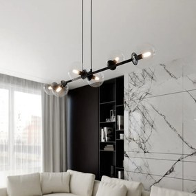 Lampadario a Sospensione in Acciaio e Vetro ROSSI 6 Nero 6xE14 Colore delle Sfere Trasparente