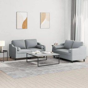 Set Divani 2 Pz Con Cuscini Grigio Chiaro İn Tessuto /