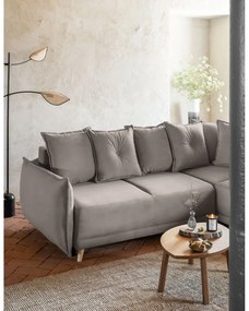 Divano letto in velluto a coste marrone chiaro (angolo destro) Lazy Lukka - Miuform