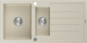 Mexen Andres lavello in granito 1,5 vasche con scolapiatti 1000 x 500 mm, beige, sifone cromato - 6515101510-69