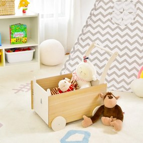 Costway Primi passi 2 in 1 a spinta con spazio per i giocattoli e ruote, Carrello giocattolo in legno per bambini Naturale