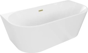 Mexen Oval vasca da bagno indipendente addossata 150 x 75 cm, bianca, troppopieno oro spazzolato - 52671507500-55