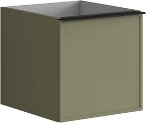 Cassettiera Pixel con 1 cassetto frontale Frame laccato opaco verde salvia e maniglia alluminio nero opaco L.40 H.40 P.45,5 cm.