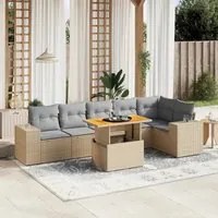 Set Divani da Giardino 7 pz con Cuscini Beige in Polyrattan 3272648