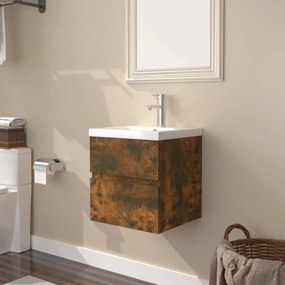 Mobile Bagno Con Lavabo Integrato Rovere Fumo Legno Multistrato /