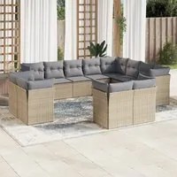 Set Divani da Giardino 12 pz con Cuscini Beige in Polyrattan 3218529