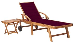 Lettino Prendisole Con Tavolo E Cuscino İn Massello Di Teak /
