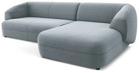 Divano angolare azzurro (con penisola a destra) con rivestimento in velluto Moana – Makamii