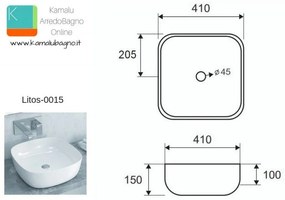 Kamalu - lavabo appoggio 41cm ceramica slim modello litos-0015