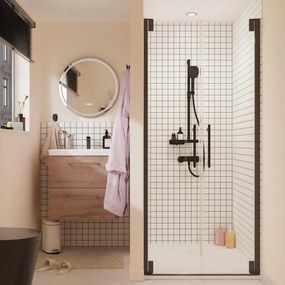 Porta doccia doppia anta battente Remix2 L 80 x H 195cm, Sp. 5 mm in vetro profilo nero