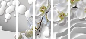 Quadri 5 pezzi – Orchidea su sfondo astratto