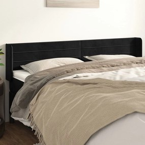 Testiera Ad Orecchio Nera 183x16x78/88 Cm İn Velluto /