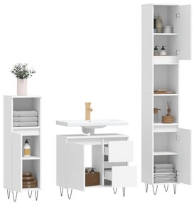 Set mobili da bagno 3 pz bianco in legno multistrato