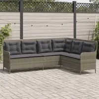 Divano da Giardino con Cuscini a L Grigio in Polyrattan 369002