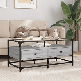 Tavolino Con Piano İn Vetro Grigio Cemento 98,5x50x45cm Acciaio /