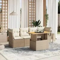 Set Divano da Giardino 5 pz con Cuscini Beige in Polyrattan 3270666