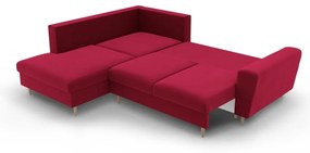 Divano angolare rosso allungabile e con contenitore (con penisola a sinistra/a L) con rivestimento in velluto Kyoto – Cosmopolitan Design