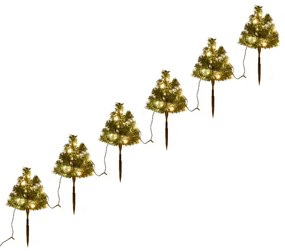 Sentiero Alberi di Natale 6 pz con LED 45 cm PVC, Bianco Caldo