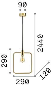 Sospensione Moderna Abc Metallo Ottone 1 Luce E27 Diffusore Quadrato