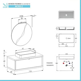 Mobile bagno sospeso 110 cm Master grigio cemento con lavabo e specchio